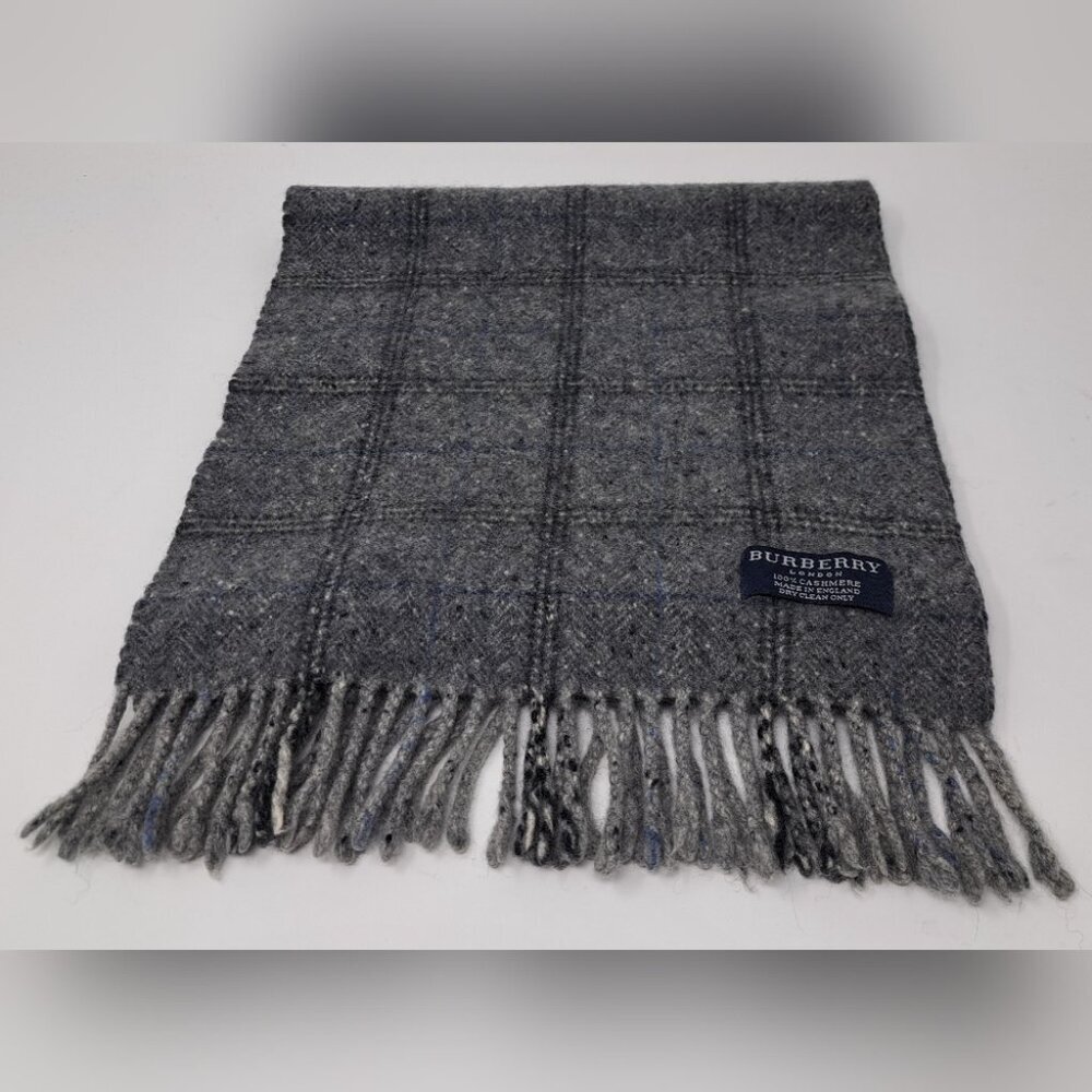 Burberry Vintage Scarf Check Speckled Gray 100% Cashmere England Y2K 42" x 11" - Picture 3 of 11